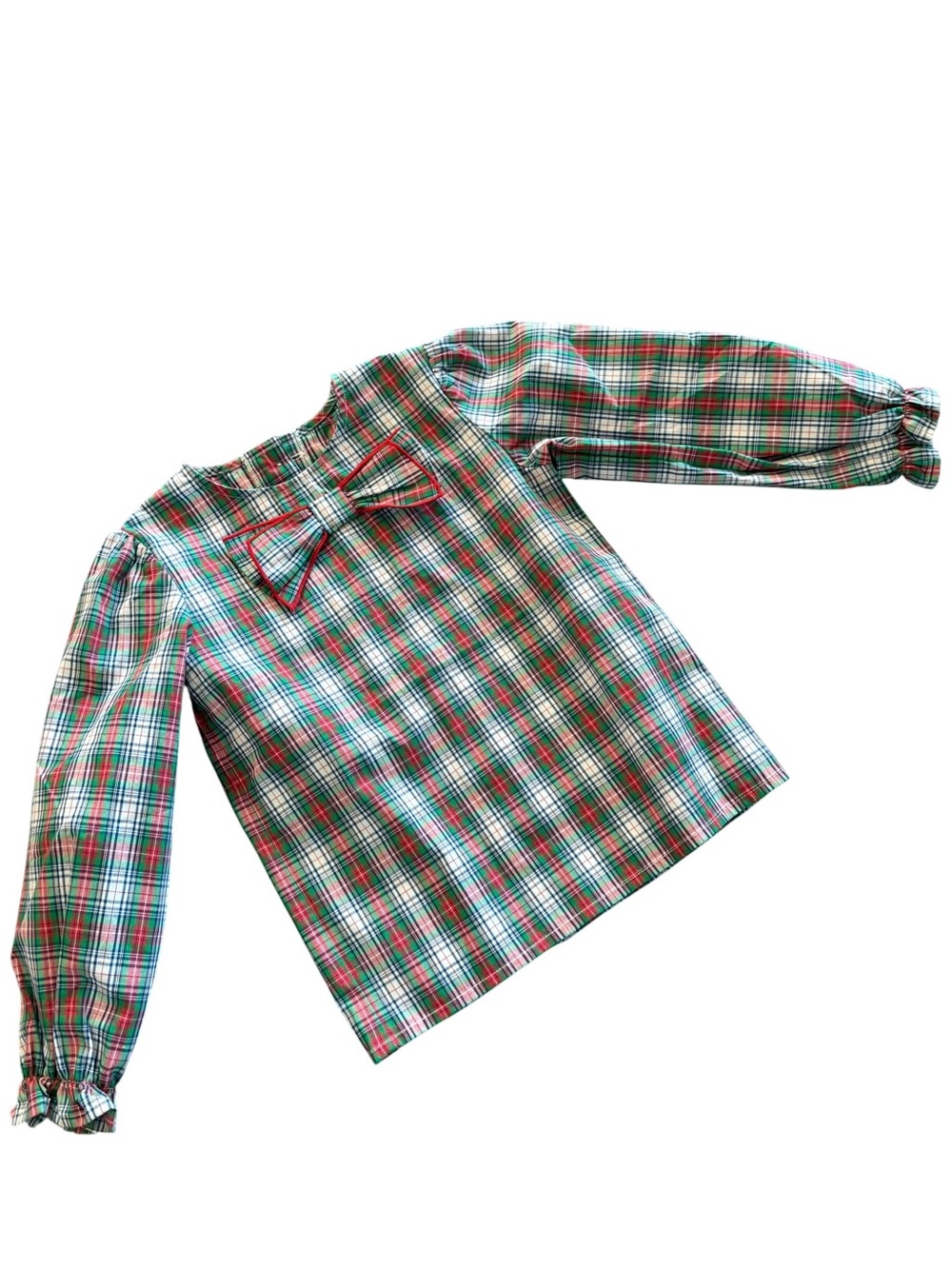 TBBC 5 Girls Plaid Bow-Accent Long Sleeve Top - Green Multi Plaid